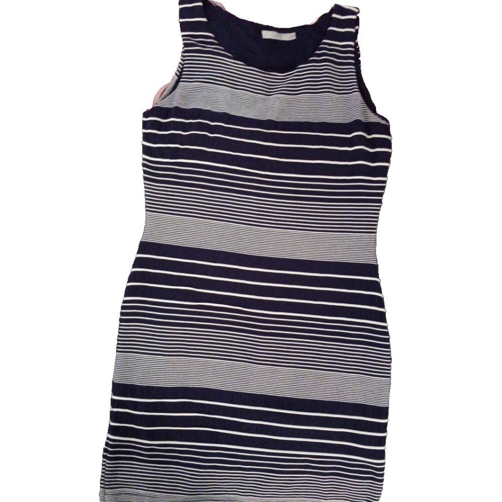 Womens Dalia classic navy blue and white striped lined sheath dress size medium